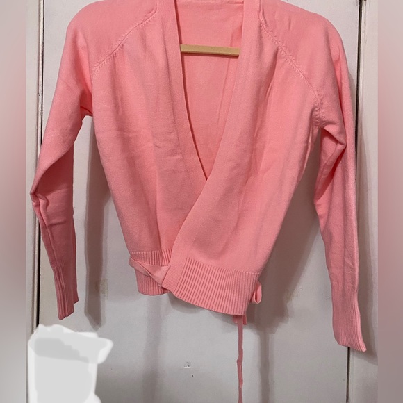 COPY - Peach Pink Ballet Dance Wrap Cardigan top balletcore barbie cute - Picture 3 of 6